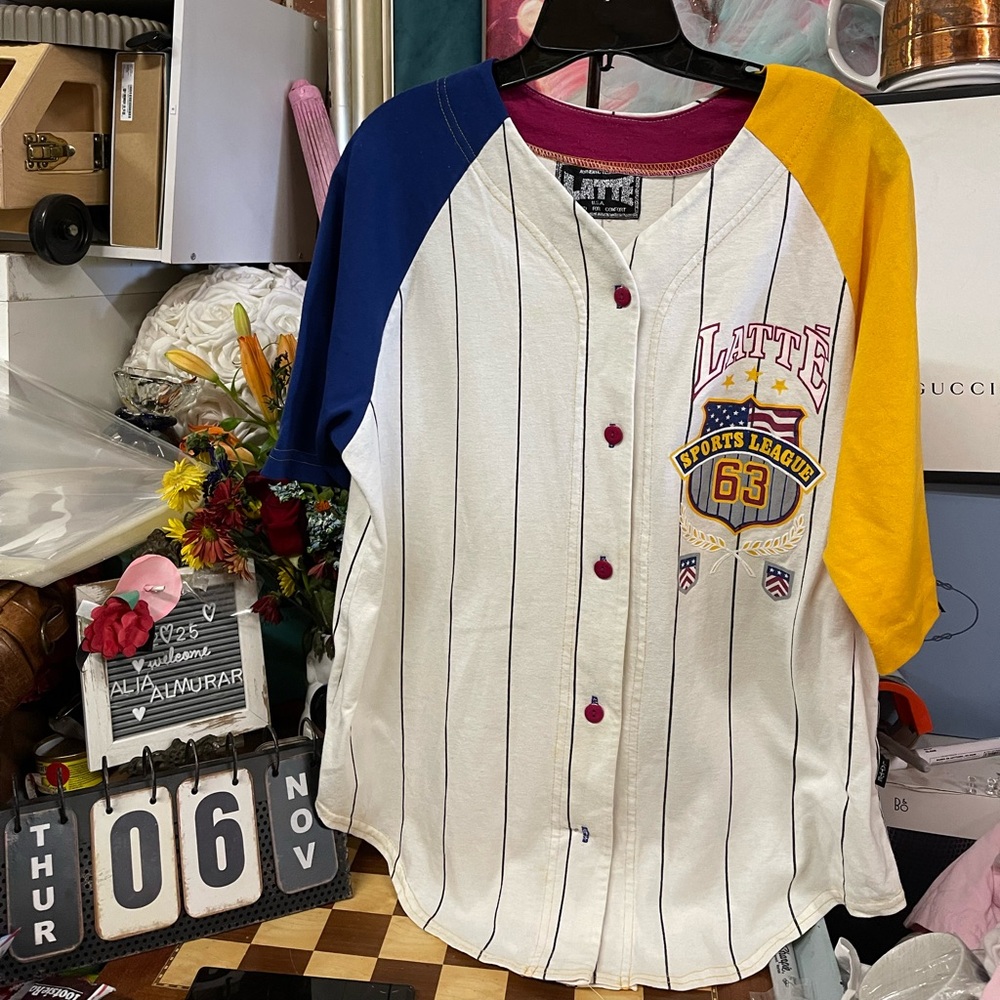 Vintage Latte Sport Shirt Mens large 
Sportswear Team Jersey Baseball 90's
80's